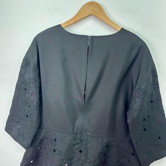 Tibi New York Women’s Black Silk Eyelet Elbow Length Pull Over Blouse - Picture 8 of 8